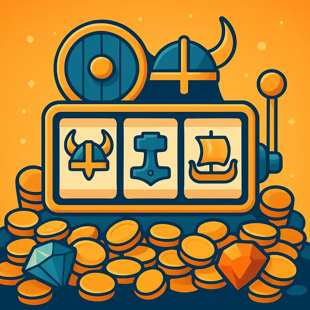 Illustration of Norse-themed slot reels and gold coins representing the NorseMania welcome bonus